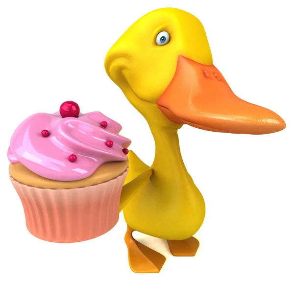 Sjov Tegneseriefigur Med Cupcake Illustration - Stock-foto