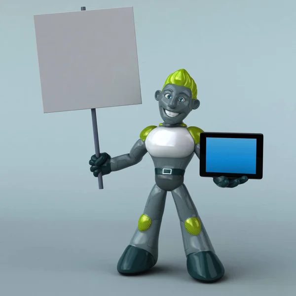 Personagem Desenho Animado Engraçado Com Tablet Ilustração — Fotografia de Stock