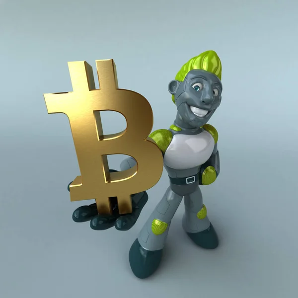 Divertido Personaje Dibujos Animados Con Bitcoin Ilustración — Foto de Stock