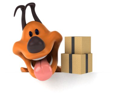 -3d çizim eğlenceli çizgi film karakteri ile kutuları