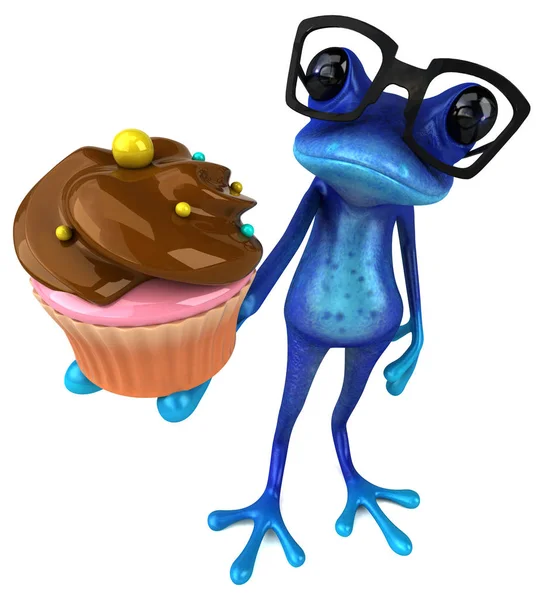 Rolig Tecknad Figur Med Cupcake Illustration — Stockfoto