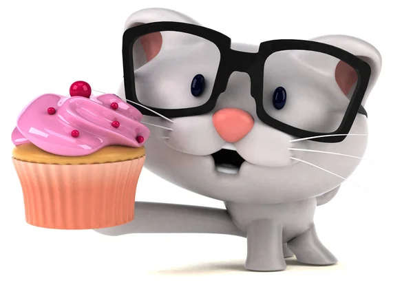 Divertente Personaggio Dei Cartoni Animati Con Cupcake Illustrazione — Foto Stock