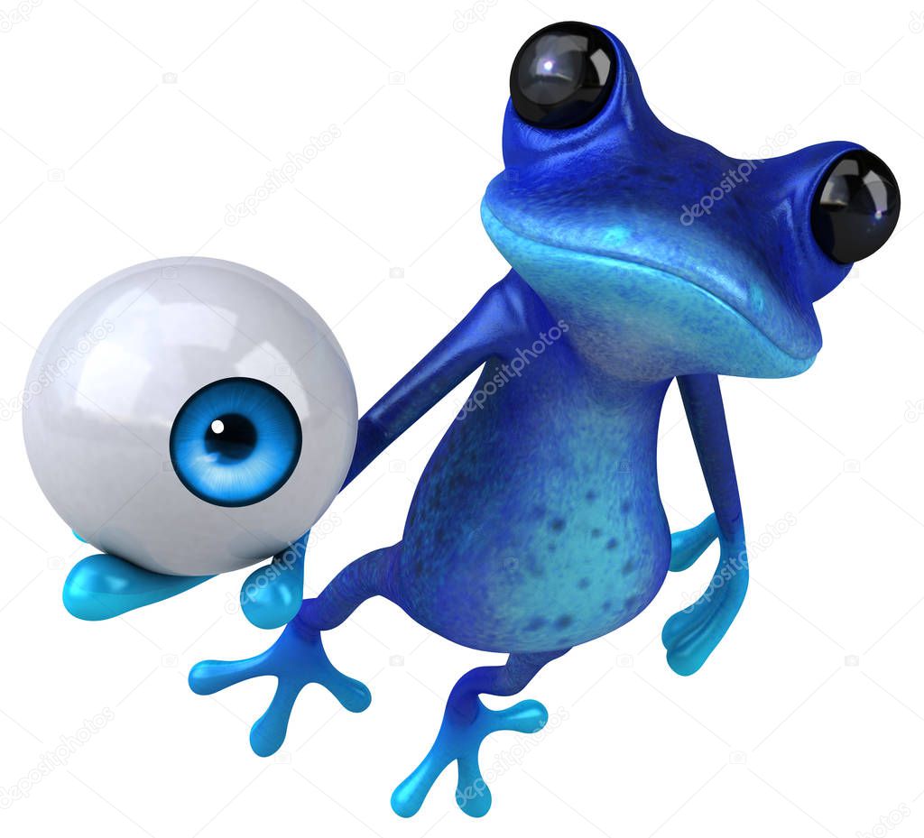 Fun blue frog with eye  - 3D Illustration