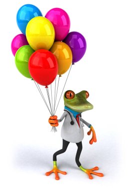 -3d çizim eğlenceli çizgi film karakteri ile balonlar