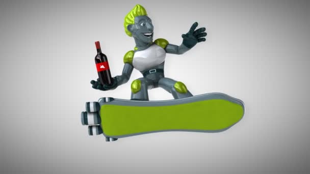 Divertido Personaje Dibujos Animados Con Vino Animación — Vídeo de stock