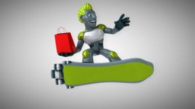 Eğlenceli çizgi film karakteri ile alışveriş çantası - 3d animasyon