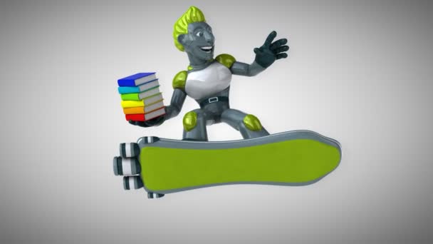 Spaß Cartoon Figur Mit Büchern Animation — Stockvideo