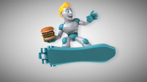 ハンバーガーと楽しい漫画のキャラクター 3Dアニメーション — ストック動画