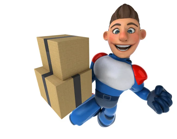 Divertido Personaje Dibujos Animados Con Cajas Ilustración — Foto de Stock