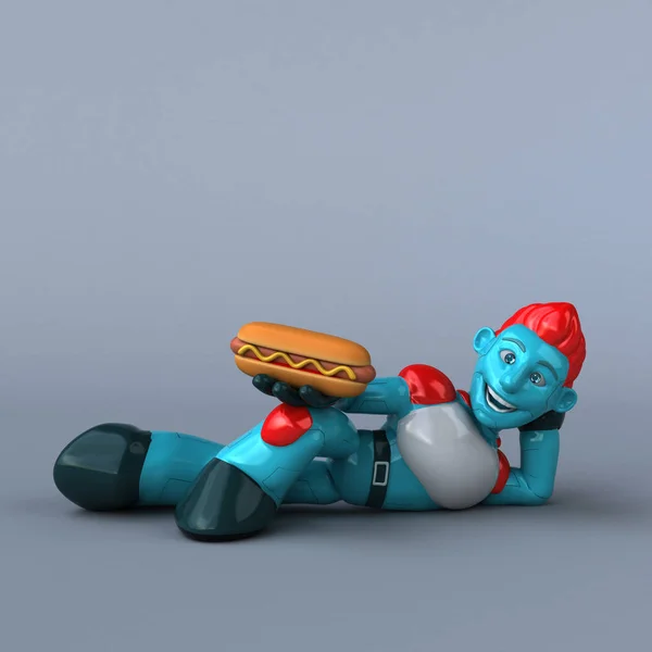 Rolig Tecknad Figur Med Hotdog Illustration — Stockfoto