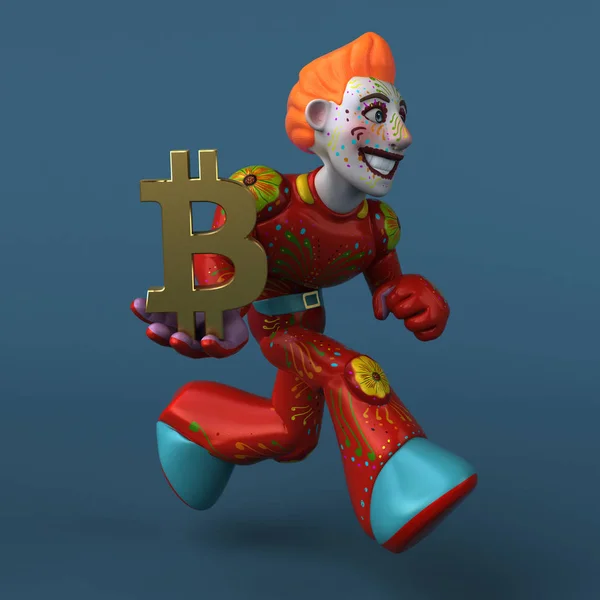 Fun Cartoon Character Bitcoin Illustration — Stock Photo, Image