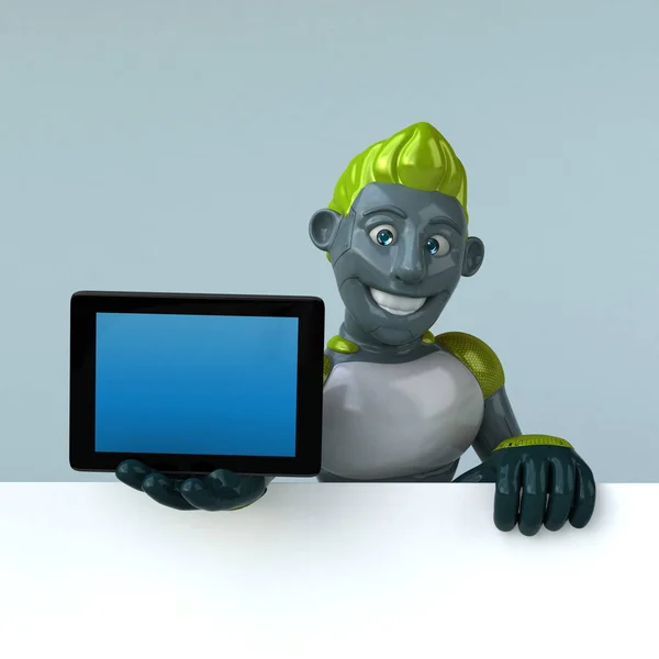 Spaß Cartoon Figur Mit Tablet Illustration — Stockfoto