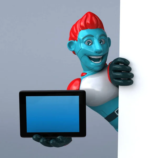 Spaß Cartoon Figur Mit Tablet Illustration — Stockfoto