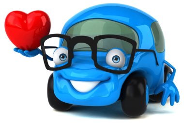 Komik karikatür karakter ile araba - 3d çizim