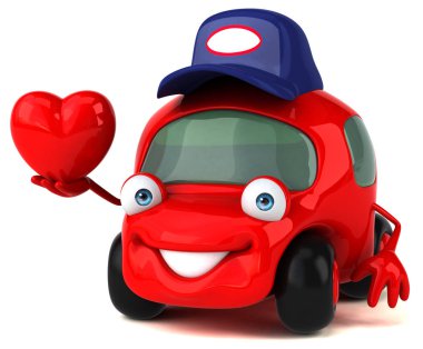 Komik karikatür karakter ile araba - 3d çizim