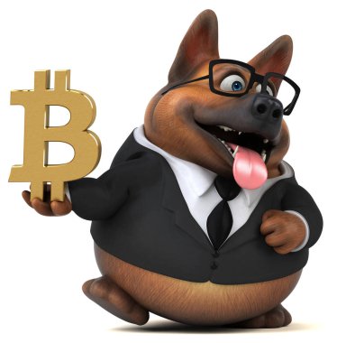 Bitcoin - 3d çizim ile eğlenceli çizgi film karakteri