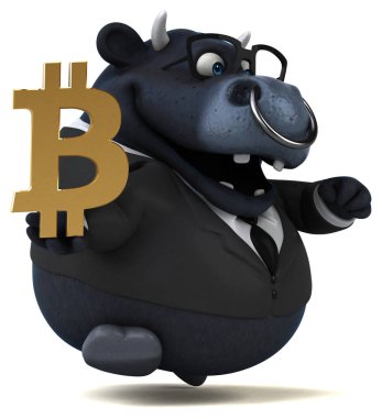 Bitcoin - 3d çizim ile eğlenceli çizgi film karakteri