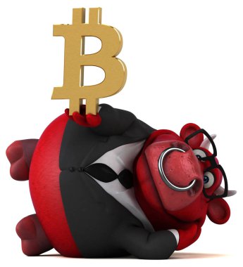 Bitcoin - 3d çizim ile eğlenceli çizgi film karakteri