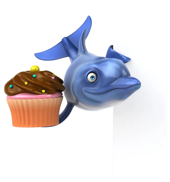 Spaß Cartoon Figur Mit Cupcake Illustration — Stockfoto