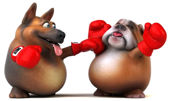 Tyska Herde Hund Och Engelska Bulldogg Boxning Illustration — Stockfoto
