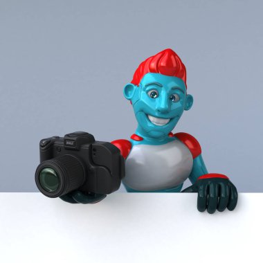 Komik karikatür karakter ile kamera - 3d çizim