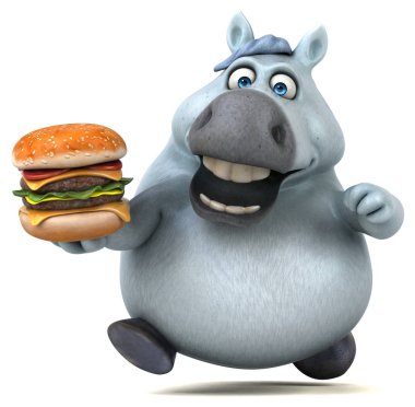 Komik karikatür karakter hamburger - 3d çizim