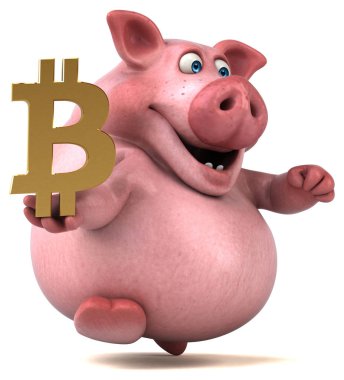 Komik karikatür karakter ile bitcoin - 3d çizim