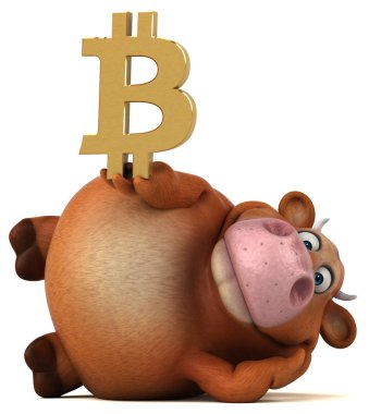 Komik karikatür karakter ile bitcoin - 3d çizim