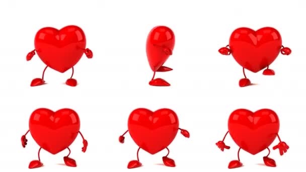 Funny Red Hearts Cartoon Characters Animation — Stock Video