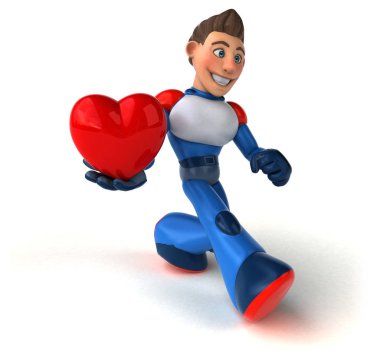 komik çizgi film karakteri ile kalp - 3d çizim