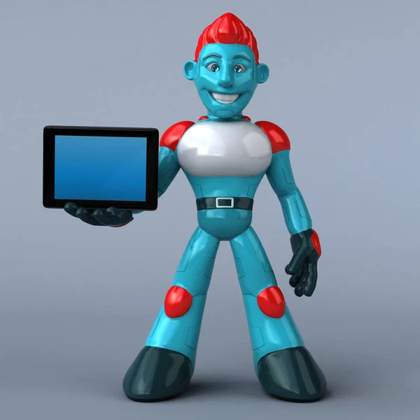 Lustige Cartoon Figur Mit Tablet Illustration — Stockfoto