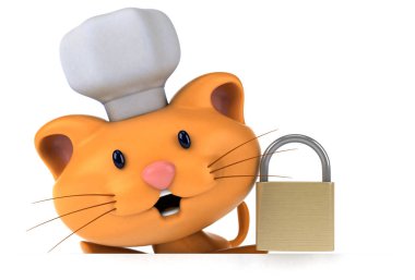 Komik çizgi film karakteri ile asma kilit - 3d çizim