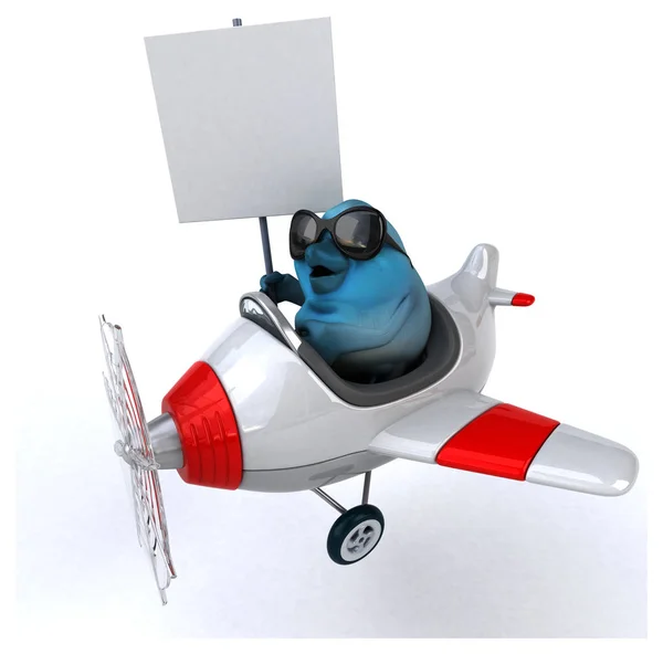 Personagem Desenho Animado Engraçado Com Avião Ilustração — Fotografia de Stock