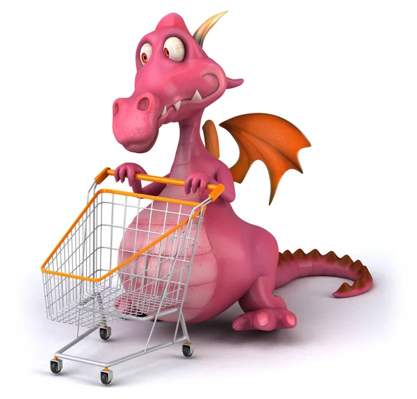 Dragon with shopping cart 3d illustration — Stock Photo