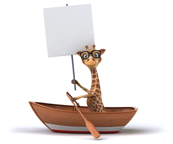 Fun Giraffe Rowing Illustration — Stock Photo, Image