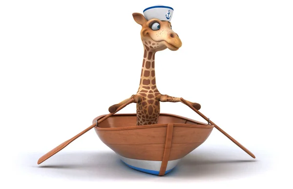 Fun giraffe rowing  - 3D Illustration