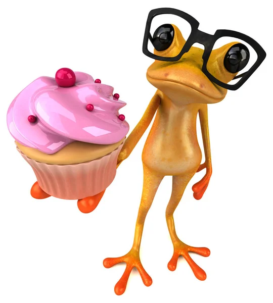 Rolig Tecknad Figur Med Cupcake Illustration — Stockfoto