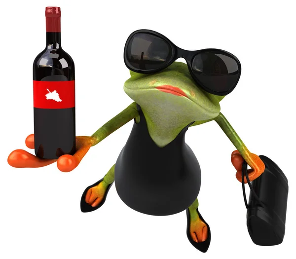 ワインと楽しい漫画のキャラクター 3Dイラスト — ストック写真