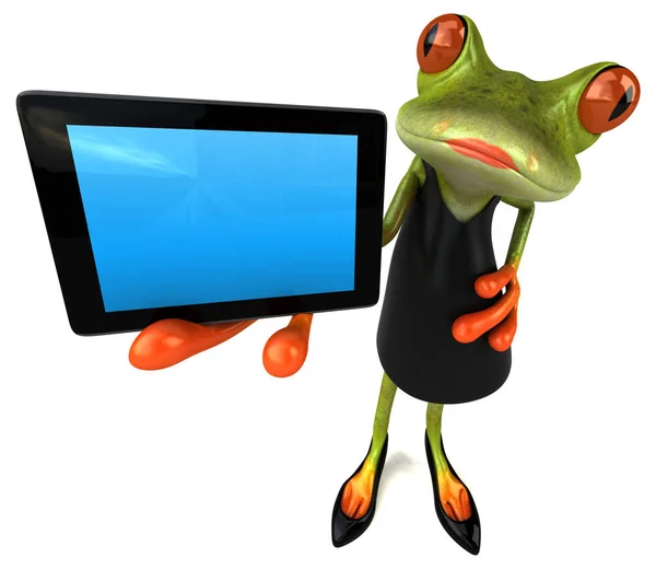 Personagem Desenho Animado Divertido Com Tablet Ilustração — Fotografia de Stock