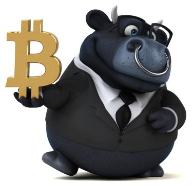 Bitcoin - 3d çizim ile eğlenceli çizgi film karakteri