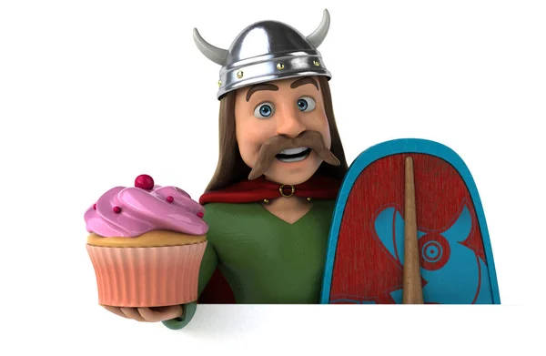 Divertente Personaggio Dei Cartoni Animati Con Cupcake Illustrazione — Foto Stock