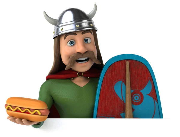 Leuk Personage Met Hotdog Illustratie — Stockfoto