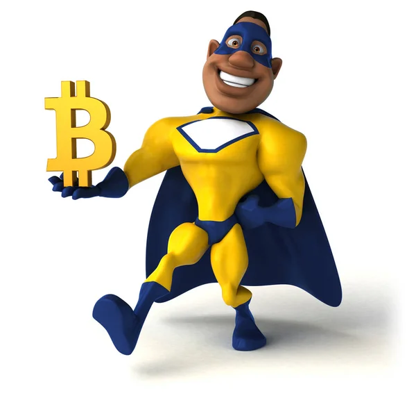 Rolig Tecknad Figur Med Bitcoin Illustration — Stockfoto