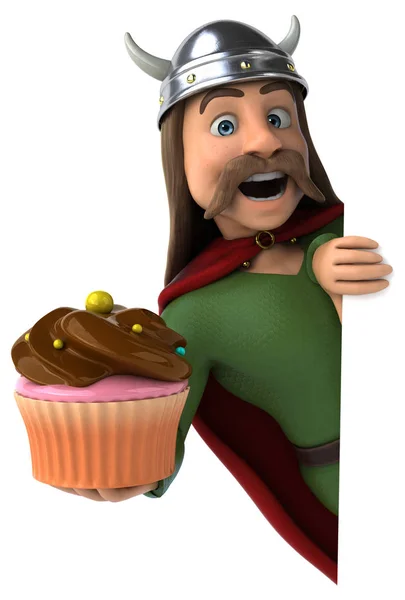 Spaß Cartoon Figur Mit Cupcake Illustration — Stockfoto