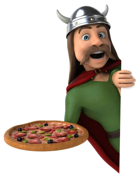 Leuk Personage Met Pizza Illustratie — Stockfoto