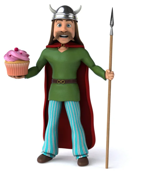 Spaß Cartoon Figur Mit Cupcake Illustration — Stockfoto