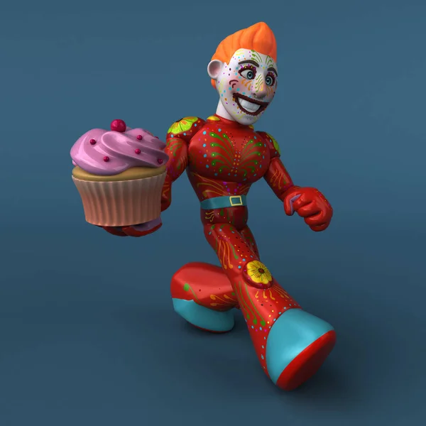 Personagem Desenho Animado Divertido Com Cupcake Ilustração — Fotografia de Stock