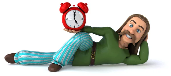 Personagem Engraçado Dos Desenhos Animados Com Relógio Ilustração — Fotografia de Stock