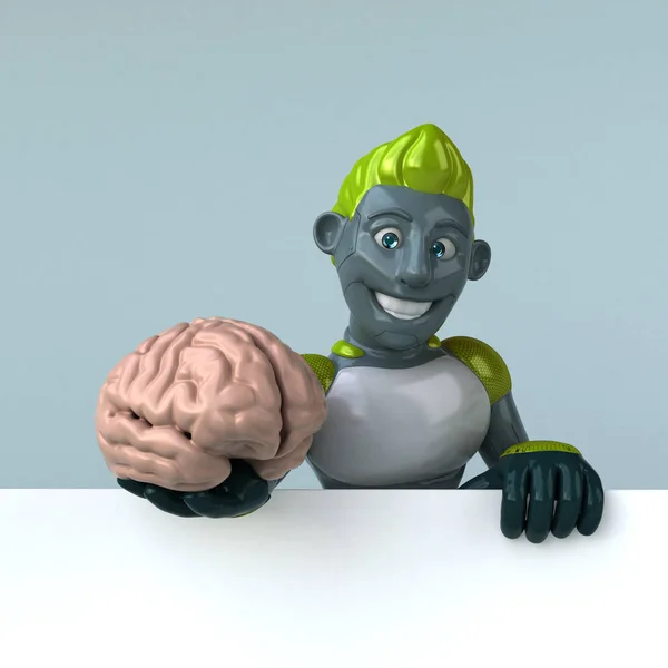 Personagem Desenho Animado Engraçado Com Cérebro Ilustração — Fotografia de Stock