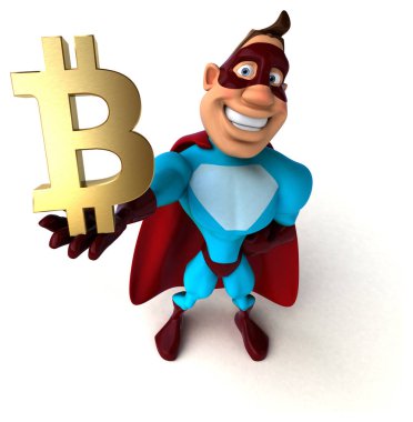 Bitcoin - 3d çizim ile eğlenceli çizgi film karakteri